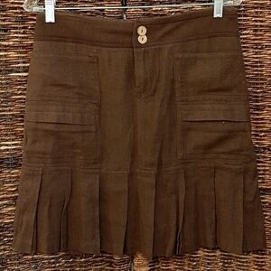 Nicole Skirt Women's Medium Brown Linen Pleated Mini English Dark Academia Twee